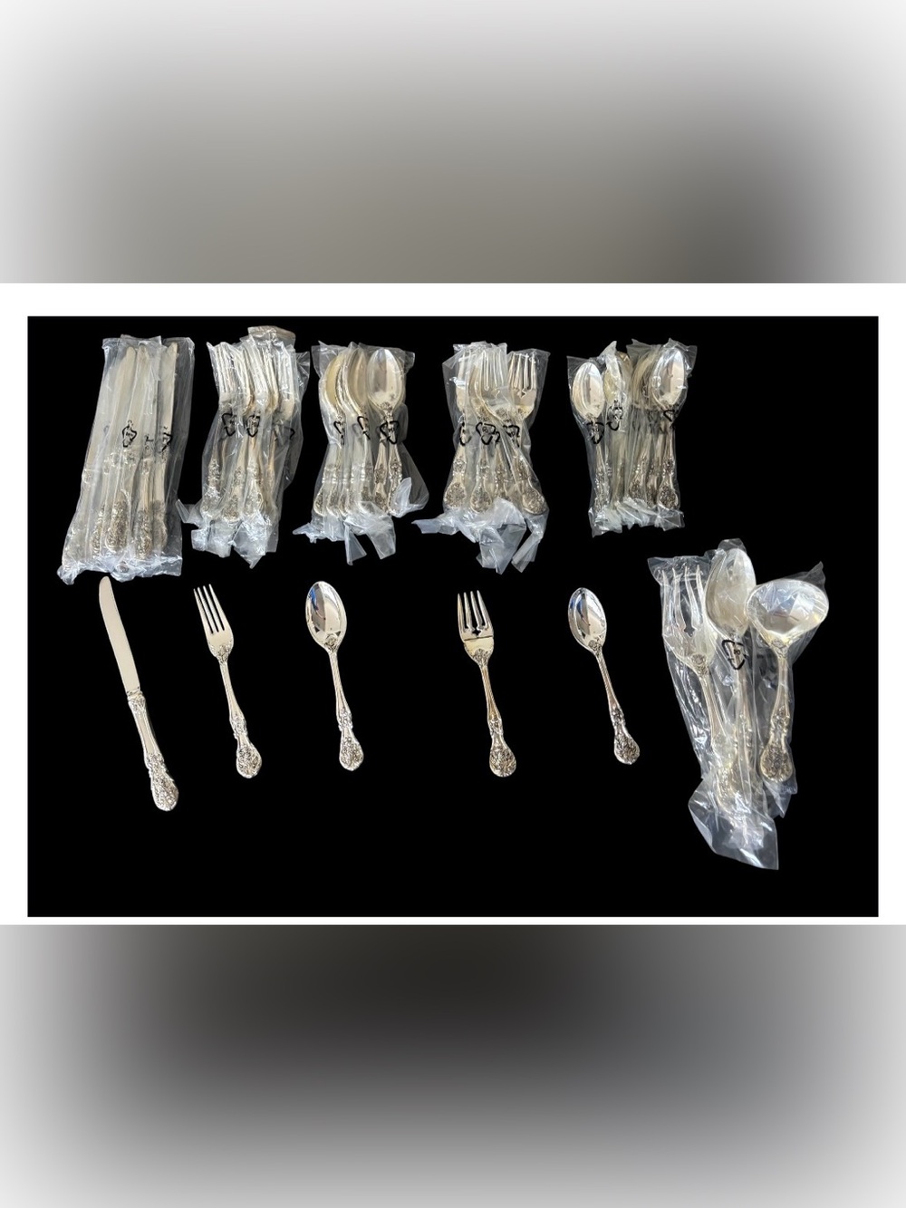 New French Rose Ornate Silver plated Serving Flatware Serving Set of 8 +3 server